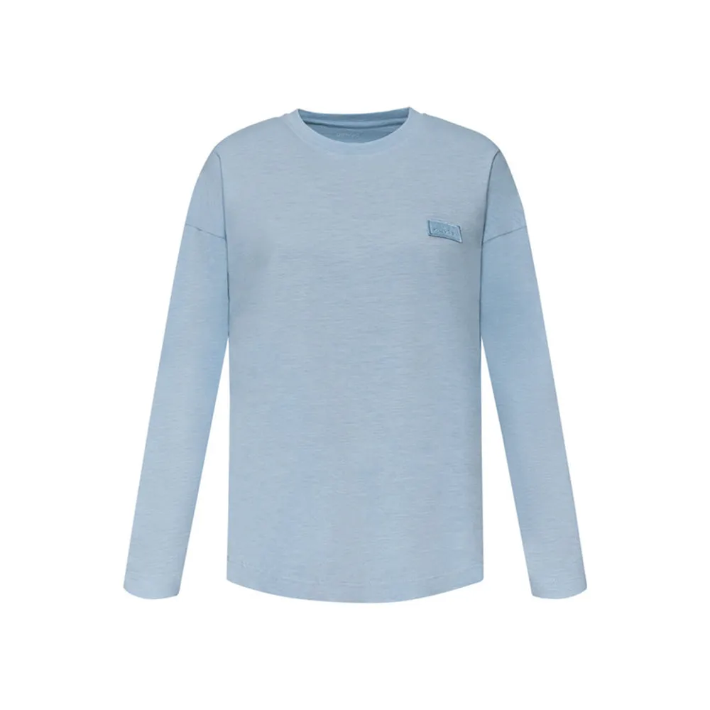 T-shirt en coton à manches longues pour femmes, Bleu clair