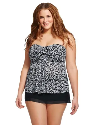 Women's Mesh Printed Tankini Top,Black