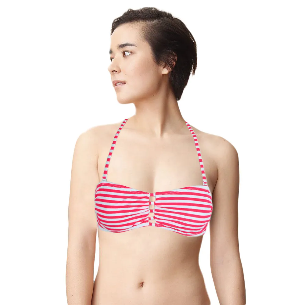 Haut de bikini rayé sans rembourrage pour femme, Blanc/Rose