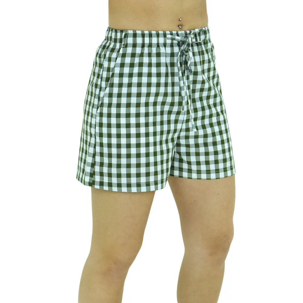 Short décontracté à carreaux pour femmes, Olive/Blanc