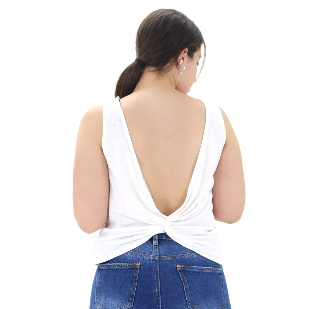Haut féminin uni à dos ouvert, Blanc