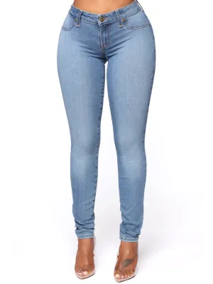 Women's Plain Solid Skinny Jeans,Light Blue