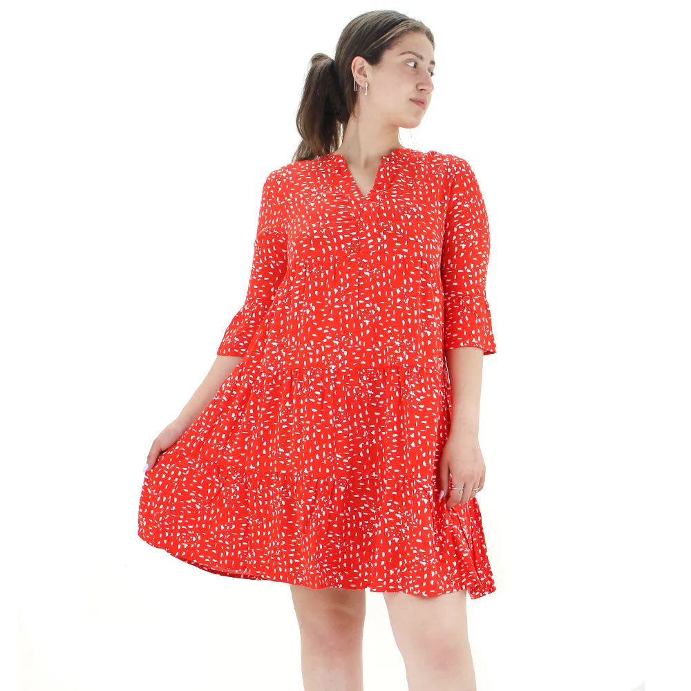 Robe évasée imprimée pour femme, Rouge