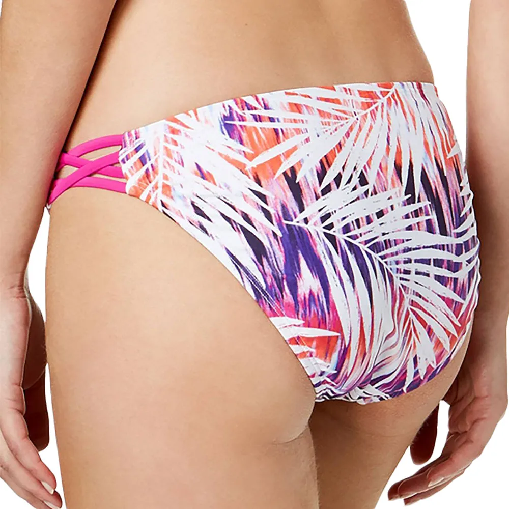 Bas de bikini imprimé feuilles végétales pour femme, Blanc