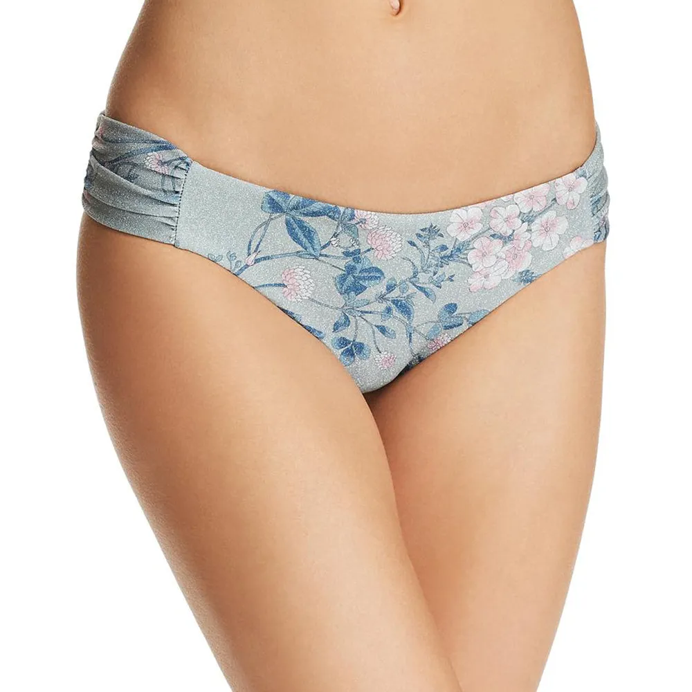 Culotte de bikini imprimé métallisé à côtés froncés, Vert