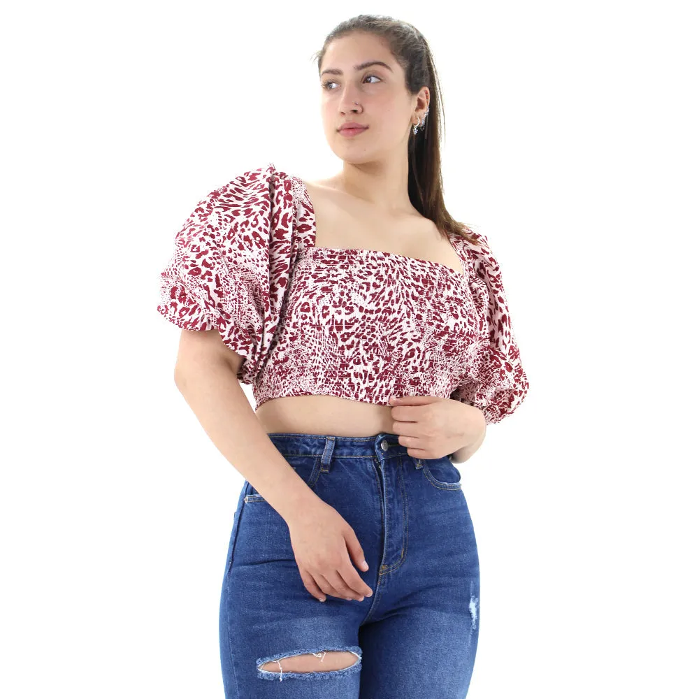 Haut court imprimé froncé pour femme, Bordeau