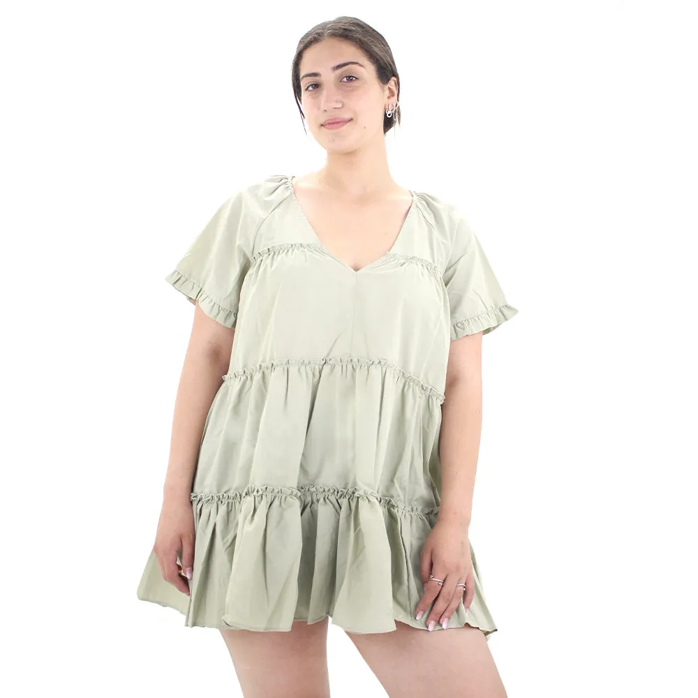 Robe mini oversize à volants pour femme, vert clair