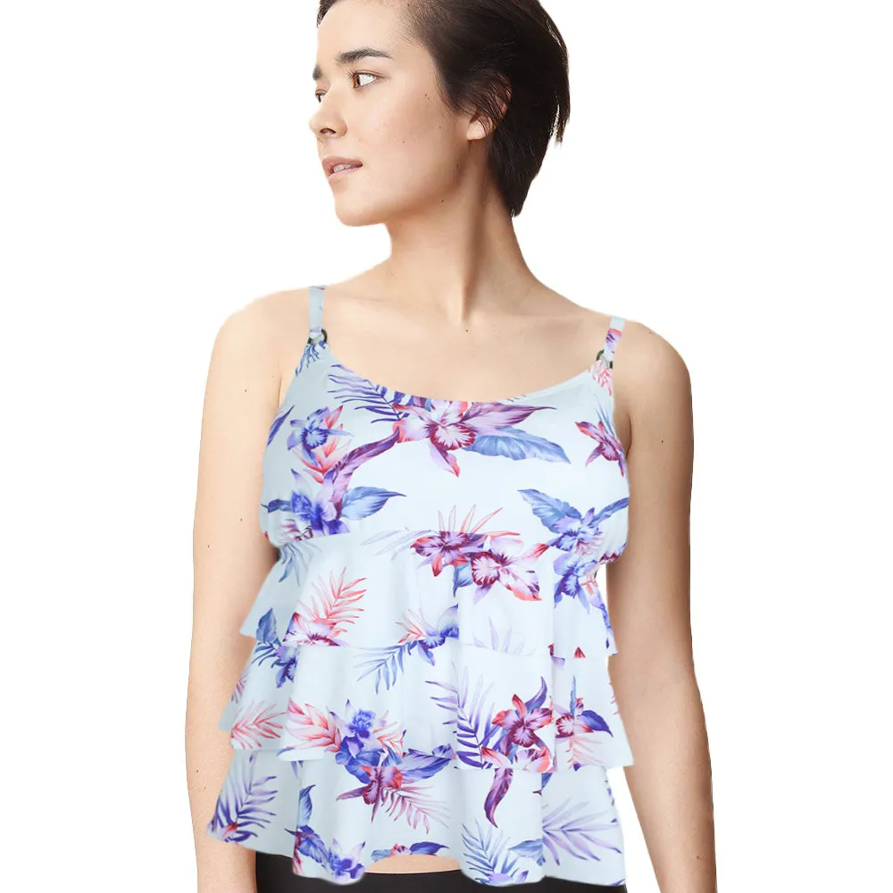 Haut de tankini imprimé à volants pour femmes, Blanc