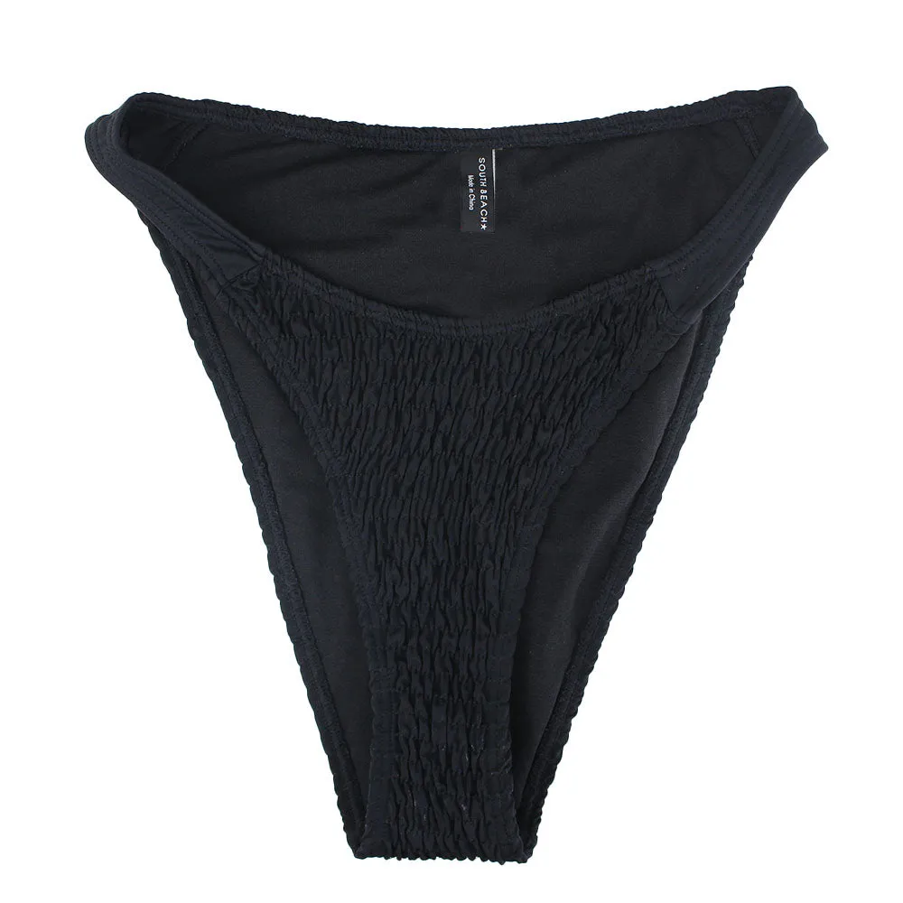 Bas de bikini à smocks pour femme, style V, Noir