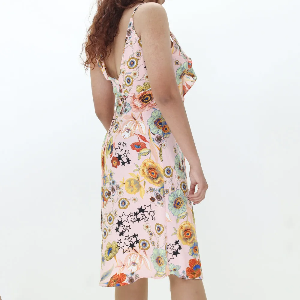 Robe imprimée à nouage pour femme, Rose