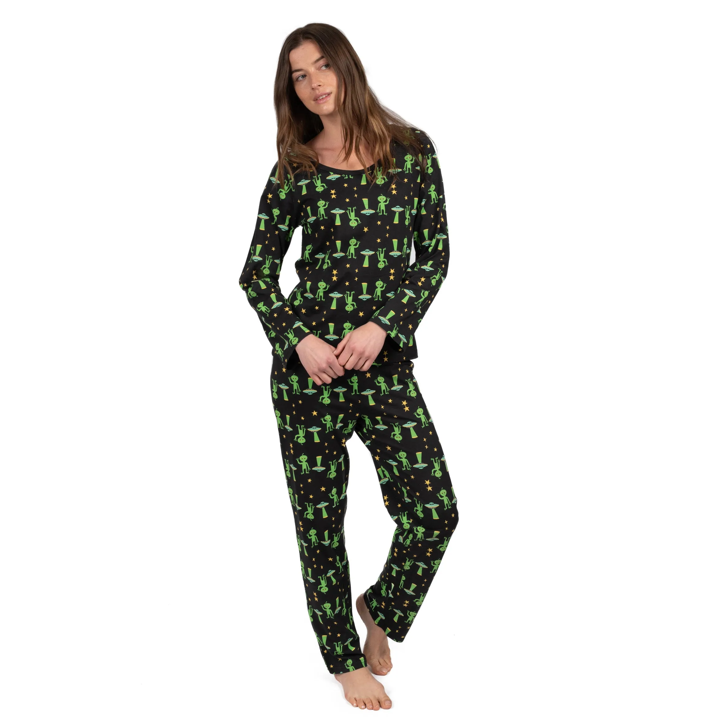 Pyjama deux pièces en coton large pour femmes - Alien