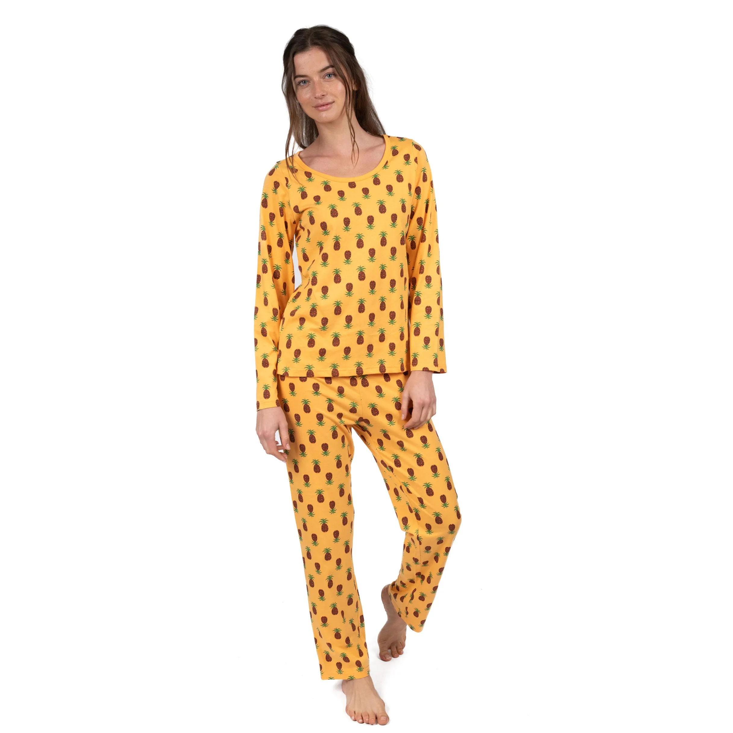 Pyjama deux pièces en coton pour femme - Coupe ample - Ananas
