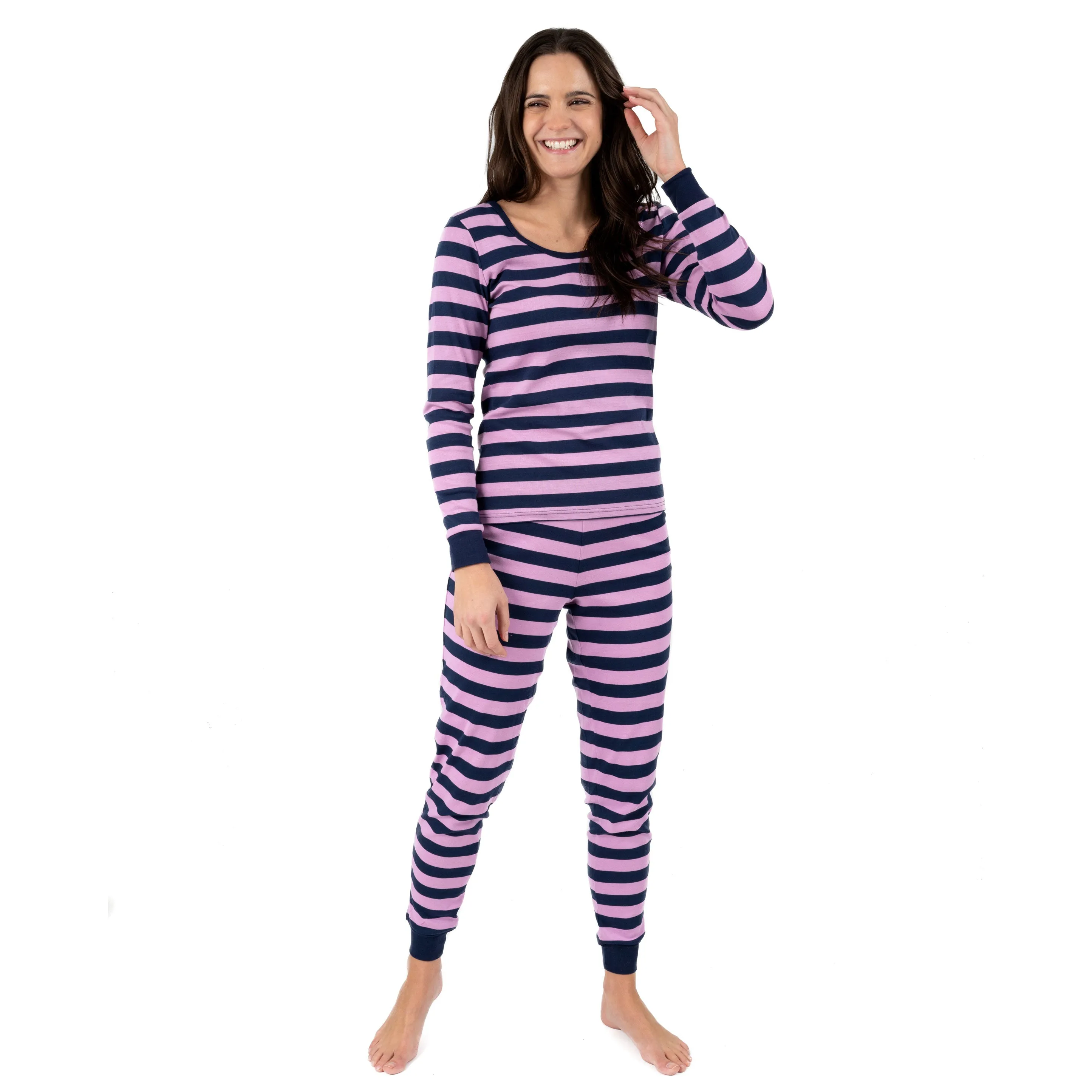 Pyjama deux pièces en coton rayé pour femme