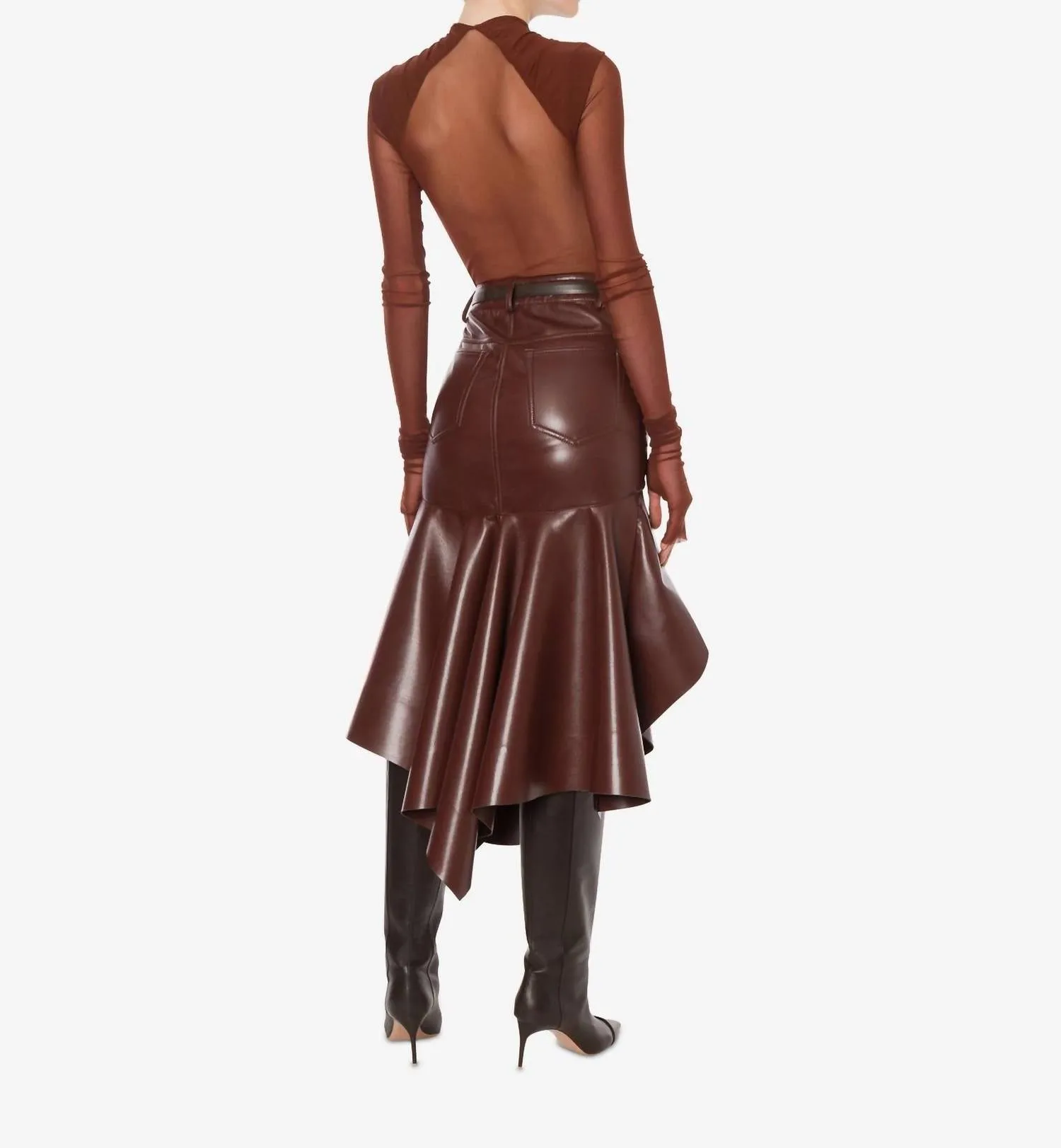 Body stretch en tulle enveloppant couleur brun cireux